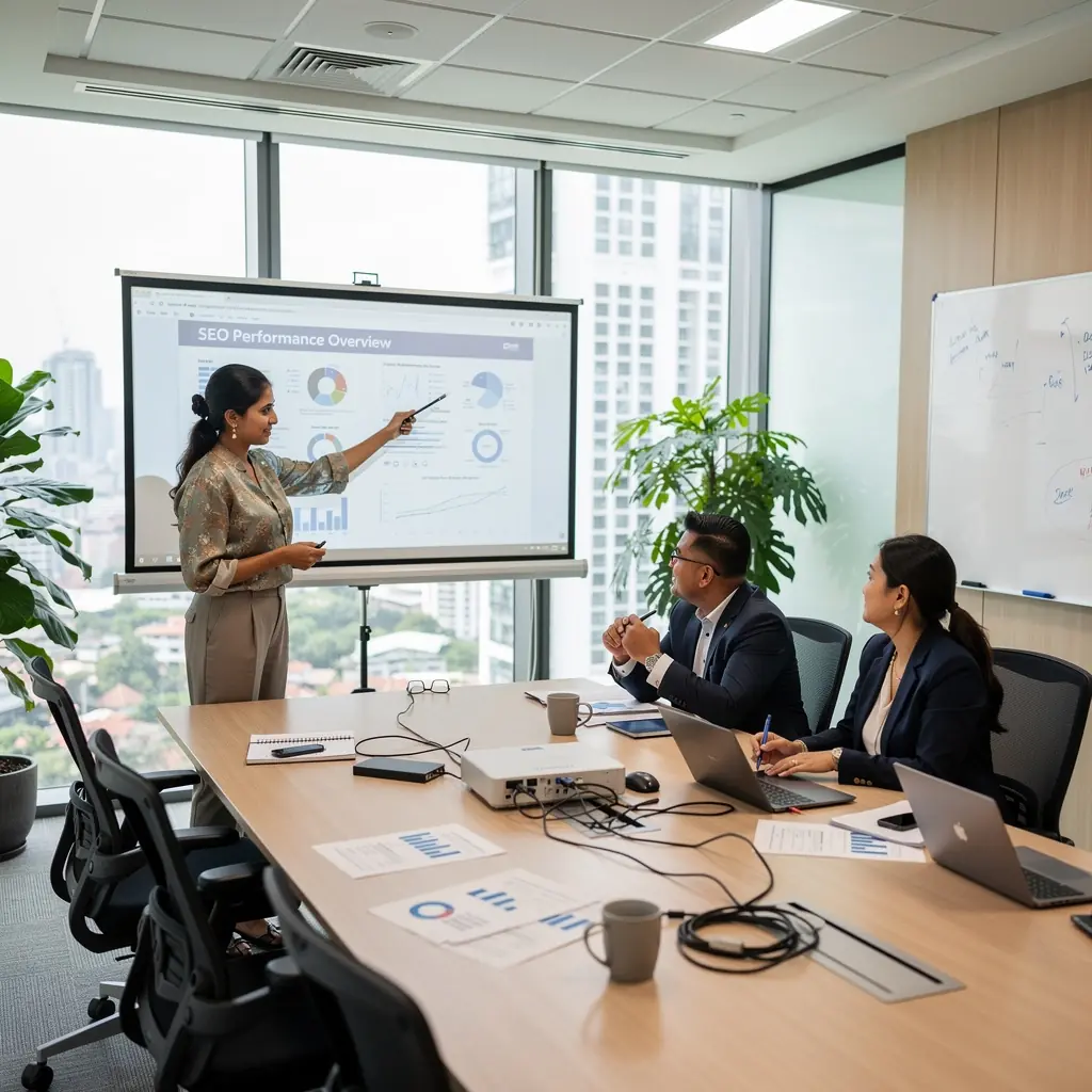 A vibrant desk setup featuring a laptop, coffee, and inspirational quotes related to writing.