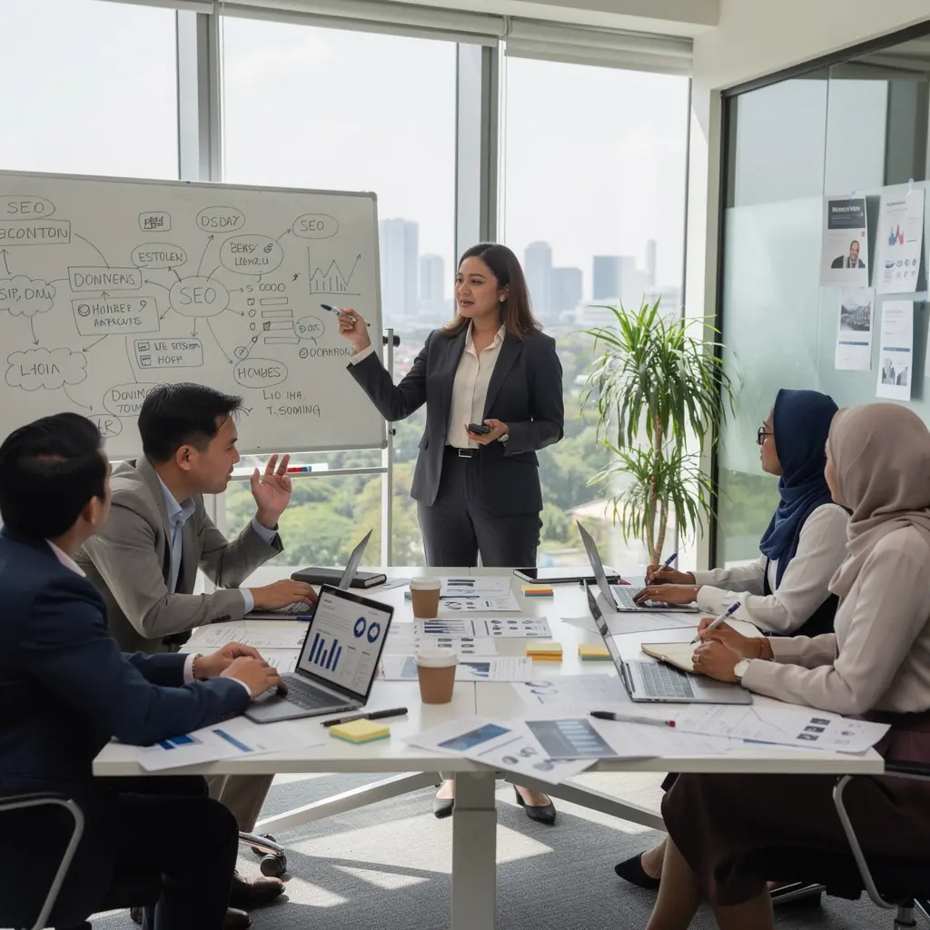 A professional writer typing on a laptop in a cozy workspace filled with books and notes.